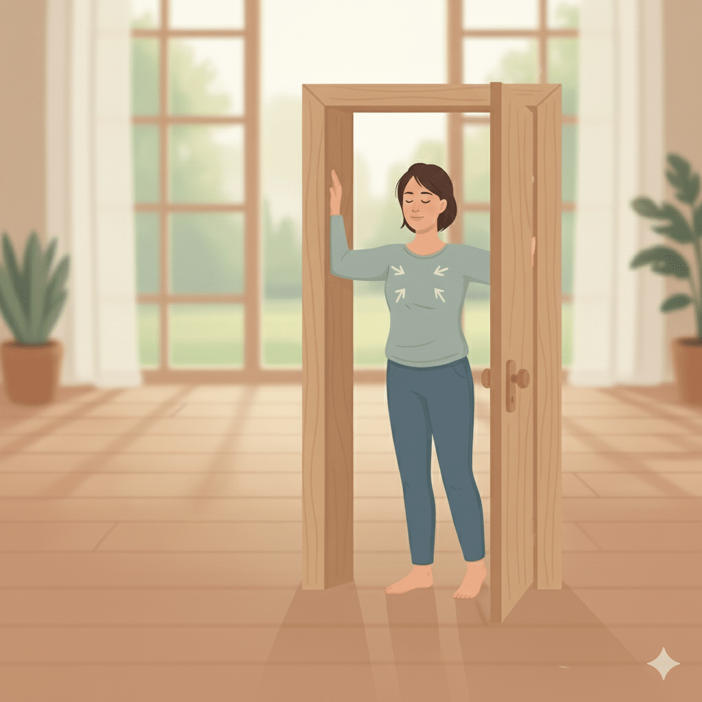 Visual diagram showing how to do a chest doorway stretch.