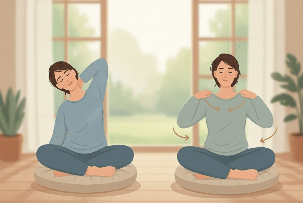 Diagram for neck and shoulder stretches.